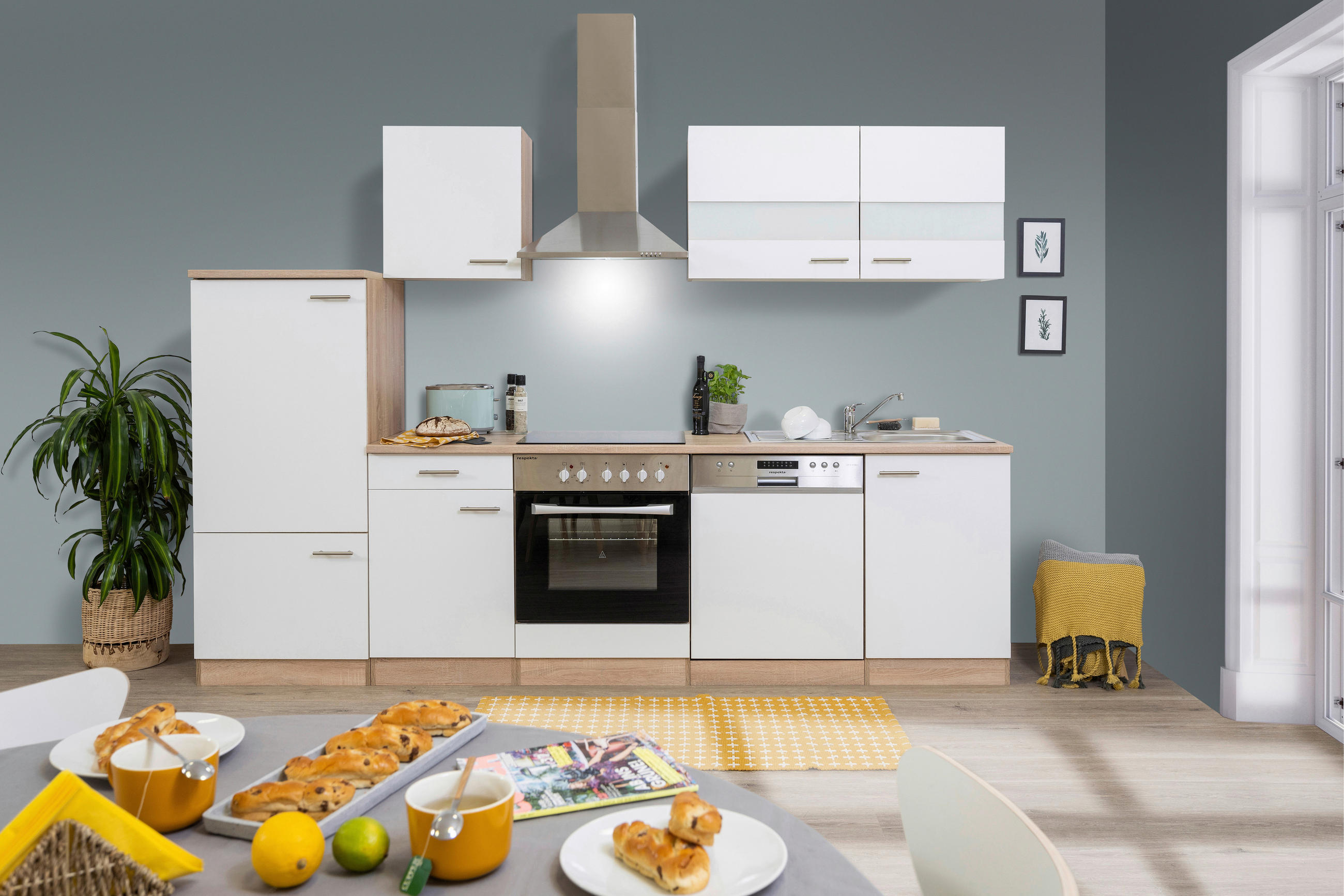 KÜCHENLEERBLOCK 280/200/60 cm   in Weiß, Eichefarben  - Eichefarben/Silberfarben, Basics, Holzwerkstoff/Metall (280/200/60cm) - Respekta