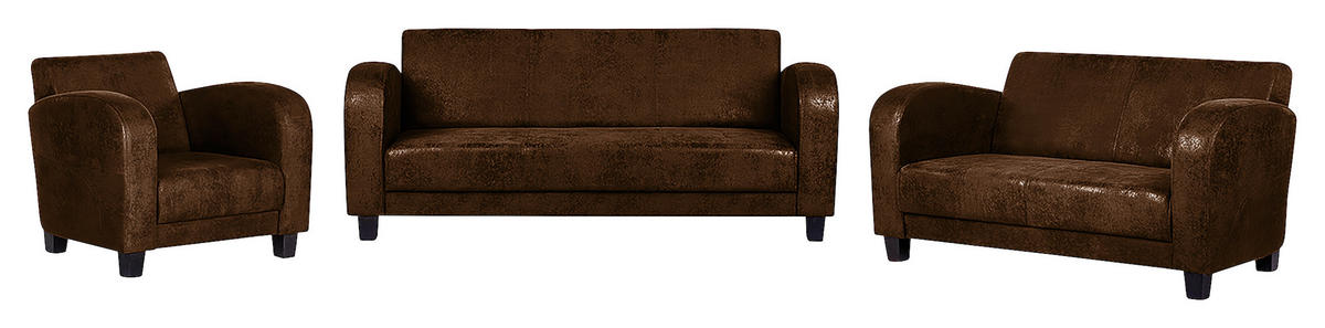 SITZGARNITUR Antis Lederlook Braun  - Dunkelbraun/Braun, Design, Textil (92/80/89cm) - Livetastic