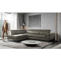 ECKSOFA Lederlook Echtleder Schlammfarben  - Schlammfarben/Schwarz, Design, Leder/Textil (220/274cm) - Livetastic