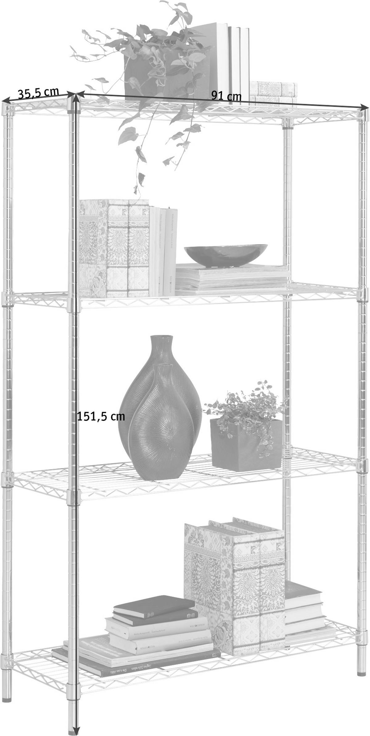 REGÁL, chrómová, oceľ, 91/150/35,5 cm - chrómová, Design, kov/plast (91/150/35,5cm) - Carryhome