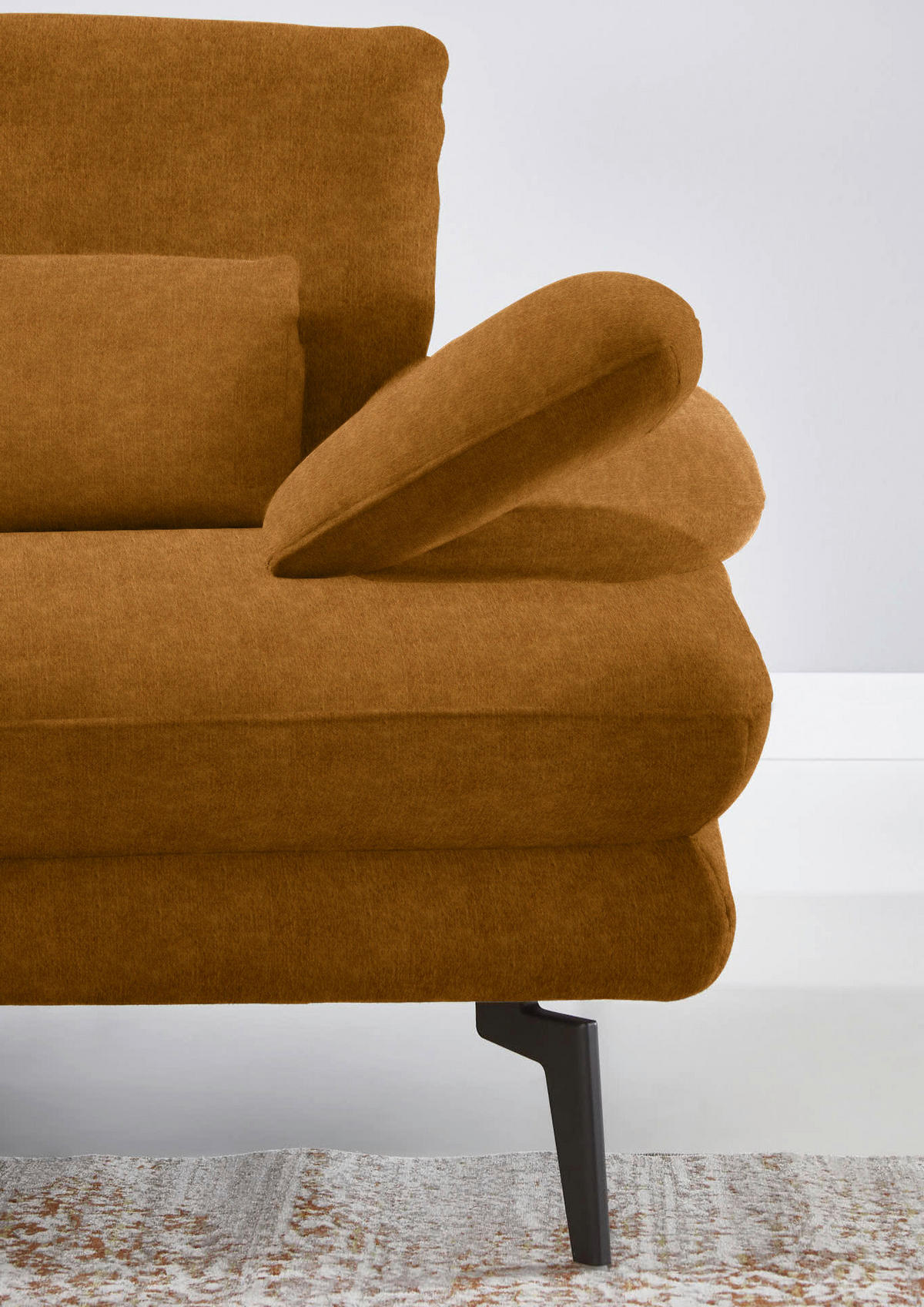 ECKSOFA in Velours Cognac  - Cognac/Schwarz, Design, Textil/Metall (180/310cm) - Dieter Knoll