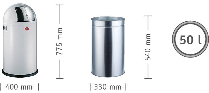 ABFALLSAMMLER PUSHBOY 50 L  - Edelstahlfarben/Graphitfarben, Basics, Kunststoff/Metall (40/75,5cm) - Wesco