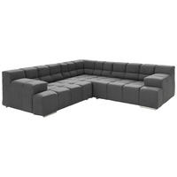 ECKSOFA in Flachgewebe, Leinenoptik Dunkelgrau  - Dunkelgrau/Schwarz, Design, Textil/Metall (257/257cm) - Designwerk