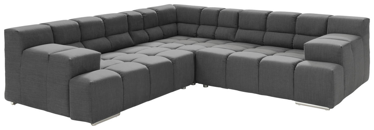 ECKSOFA in Flachgewebe, Leinenoptik Dunkelgrau  - Dunkelgrau/Schwarz, Design, Textil/Metall (257/257cm) - Designwerk