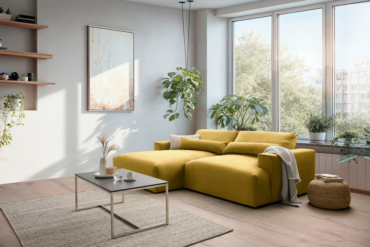 ECKSOFA Struktur Goldfarben  - Goldfarben/Schwarz, Design, Kunststoff/Textil (187/267cm) - Stylife