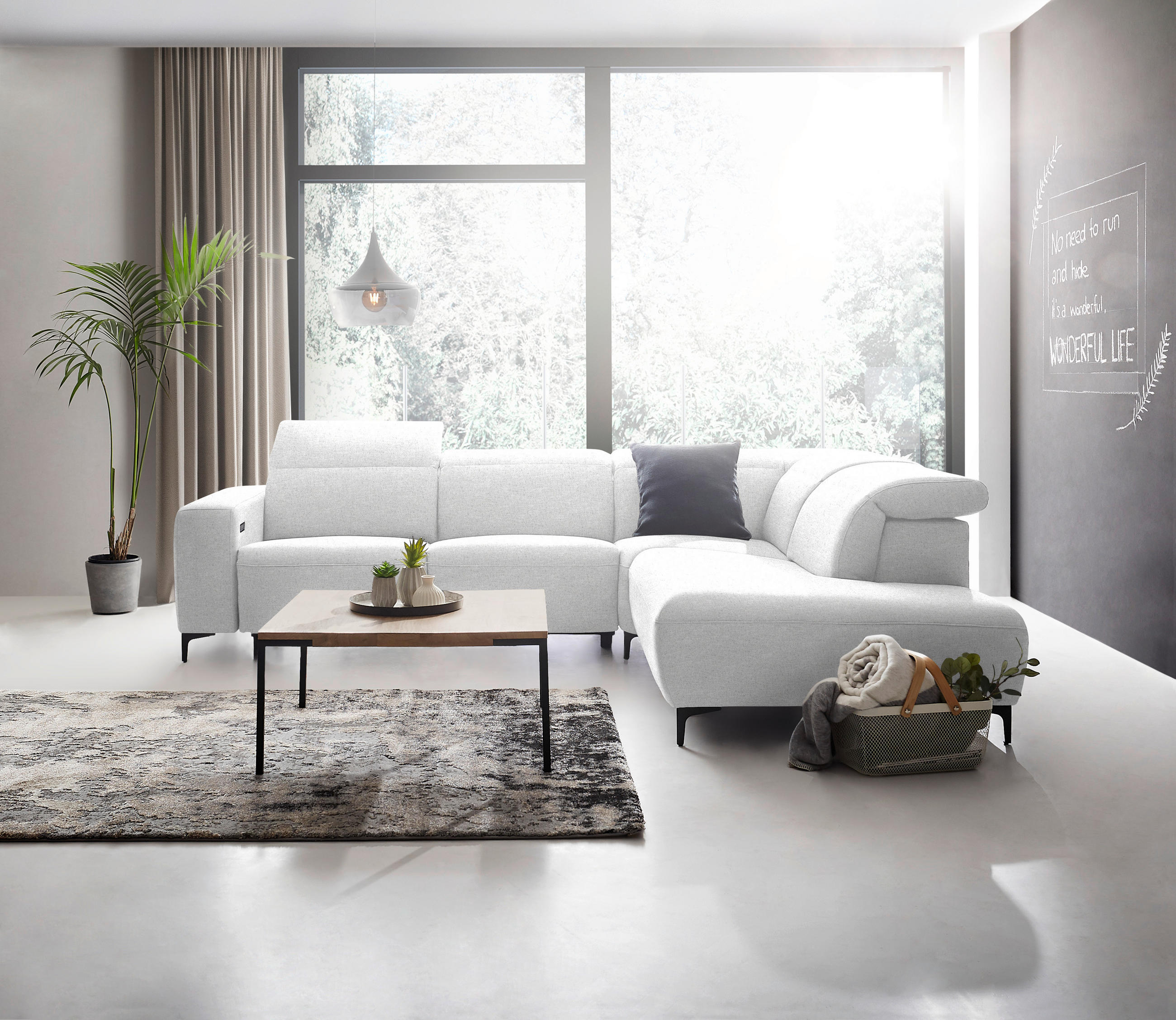 ECKSOFA Hellgrau Flachgewebe  - Hellgrau/Schwarz, Design, Textil/Metall (290/238cm) - Pure Home Lifestyle