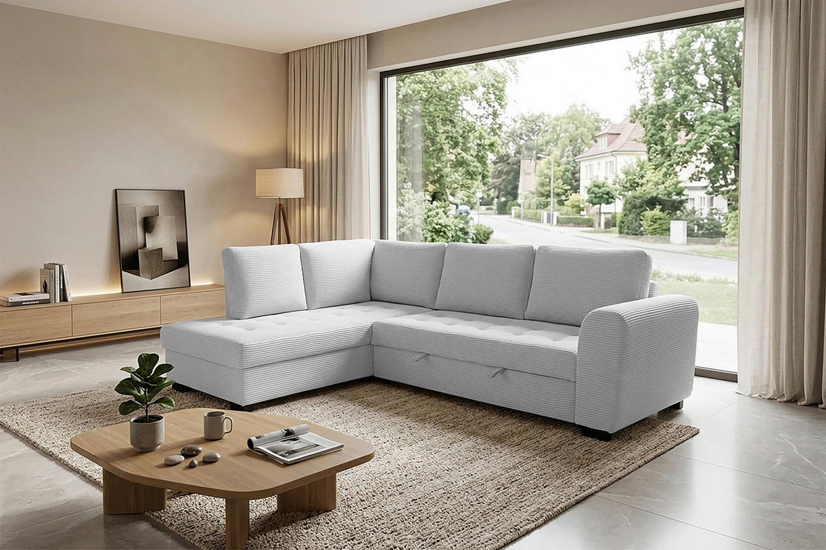 ECKSOFA JOHN Beigebraun Cord Rückenkissen, Bettkasten, Liegefläche im Originalstoff  - Beigebraun/Schwarz, Trend, Kunststoff/Textil (178/239cm) - P & B