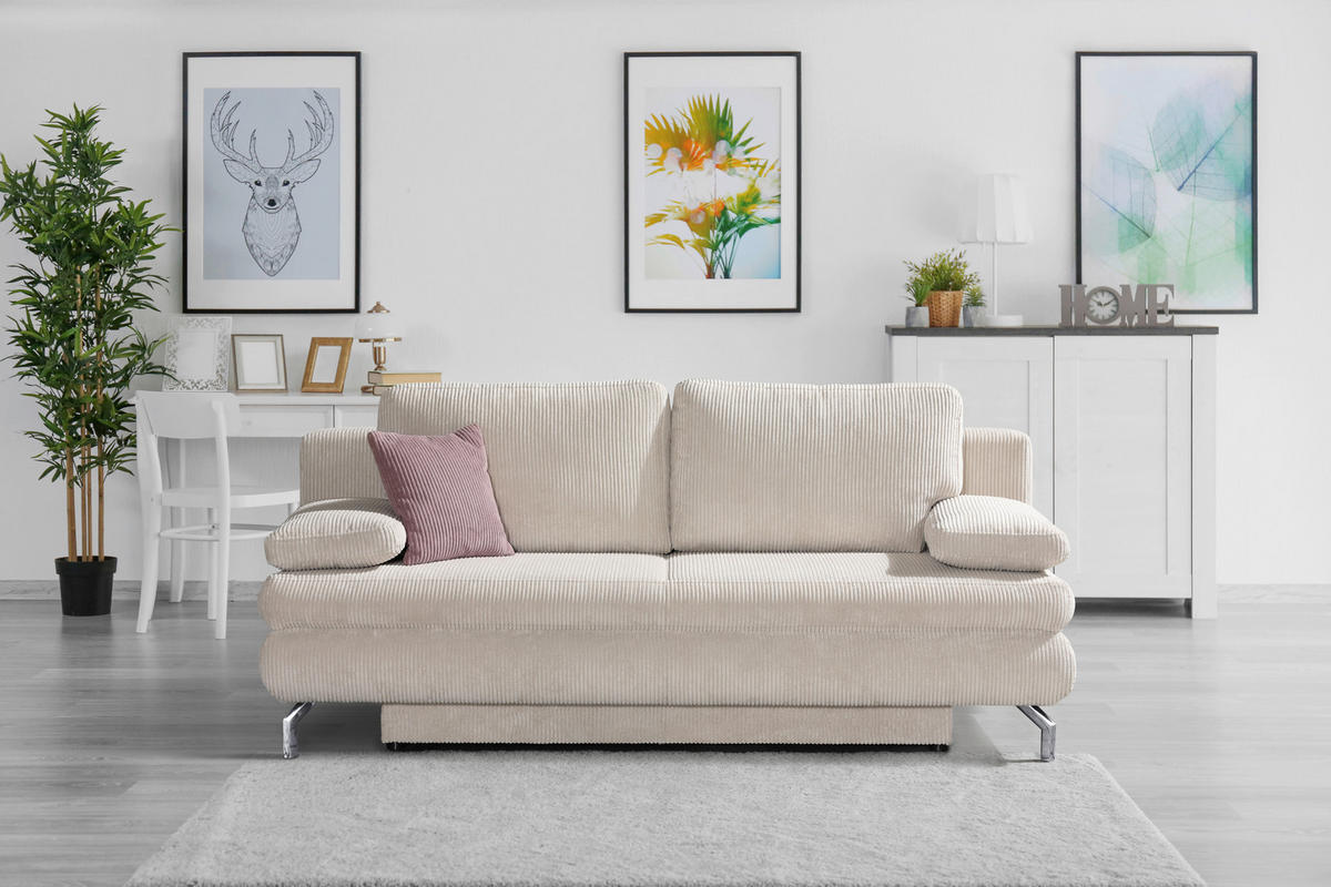 SCHLAFSOFA Rob Cord Beige Rückenkissen, Bettkasten, Schlaffunktion  - Eichefarben/Beige, Design, Holz/Textil (200/91/92cm) - Novel