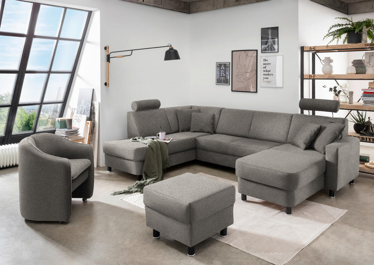 WOHNLANDSCHAFT in Webstoff Grau  - Schwarz/Grau, Design, Holz/Textil (198/296/165cm) - Xora