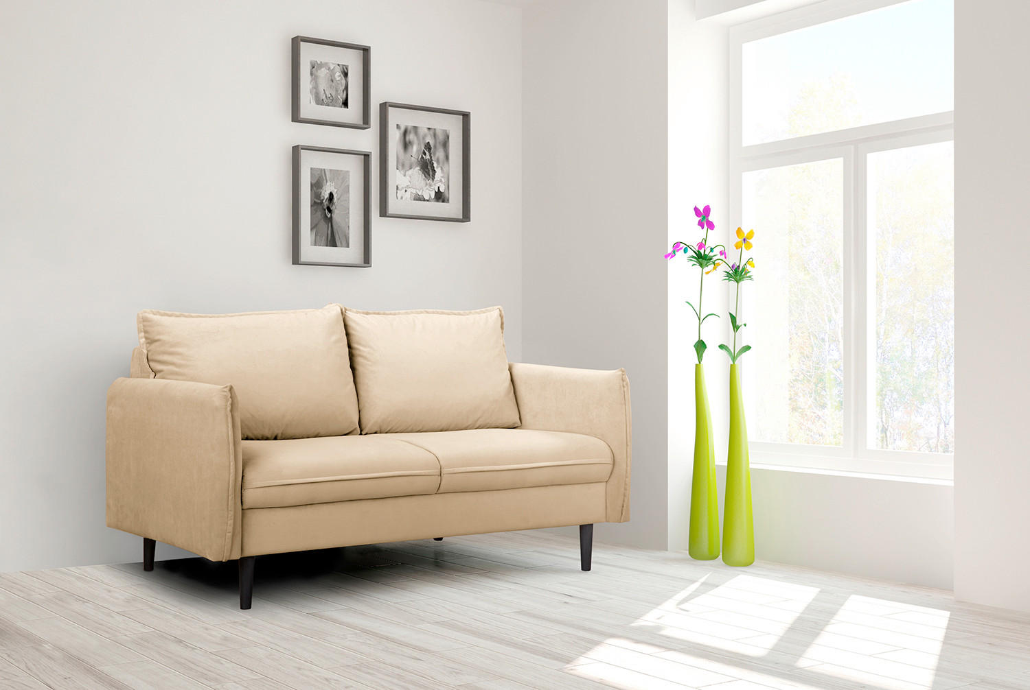 2-SITZER-SOFA JULI in Samt Beige  - Beige/Schwarz, Design, Holz/Textil (138/86/100cm) - P & B