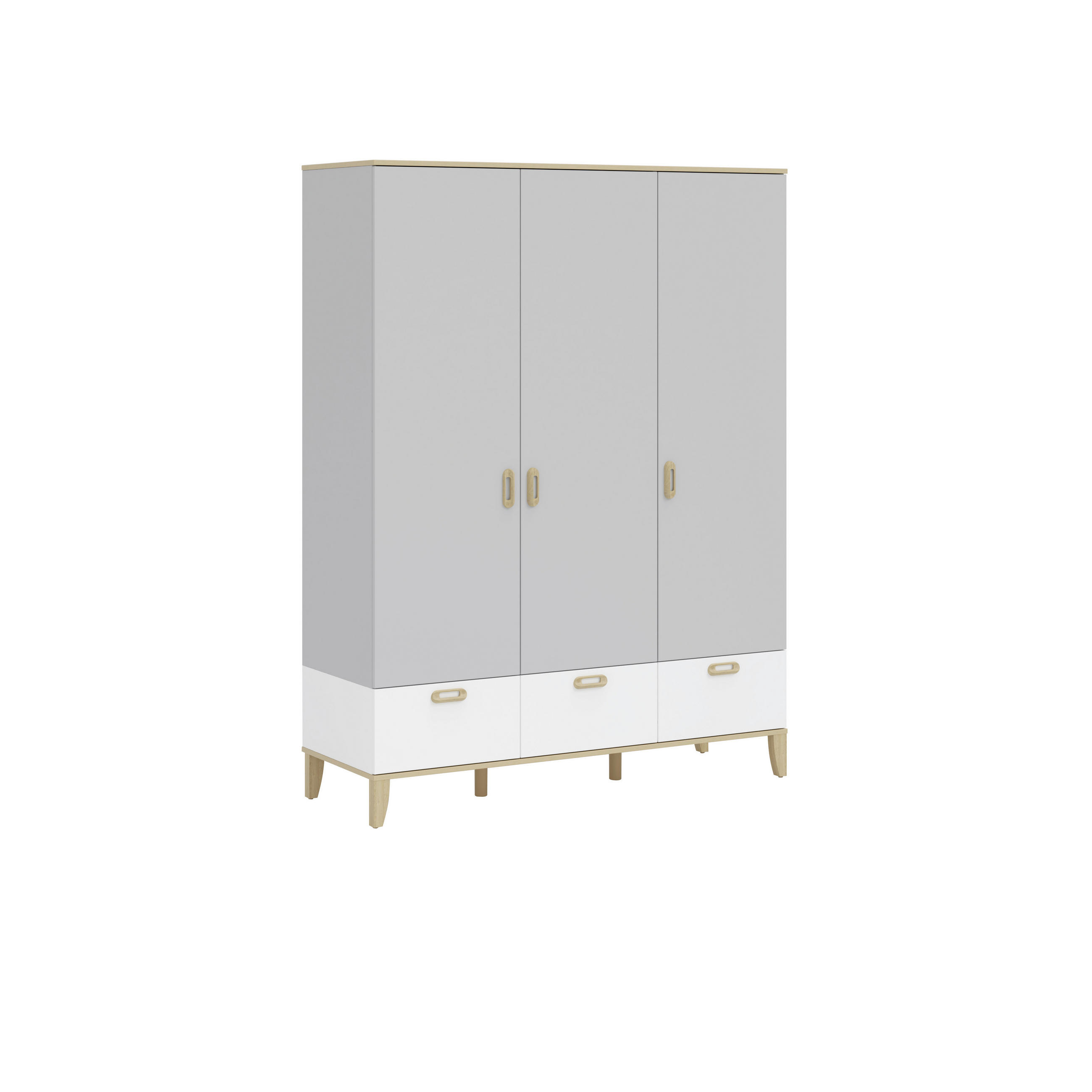 BABYKLEIDERSCHRANK ELIF Grau, Weiß, Wildeiche  - Wildeiche/Weiß, Basics, Holz (152/207/52cm) - Jimmylee