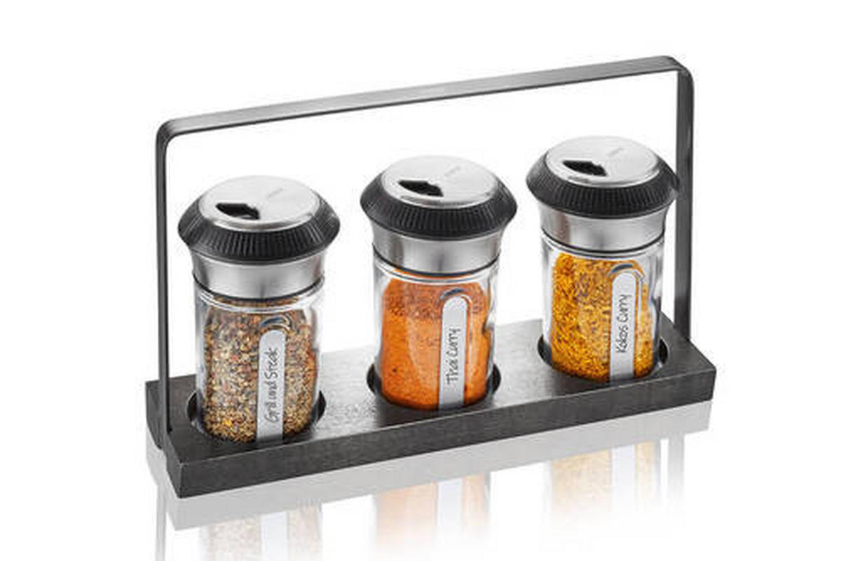 GEWÜRZGLAS-SET - Edelstahlfarben/Transparent, Design, Glas/Holz (23,9/6,7/14,7cm) - Gefu