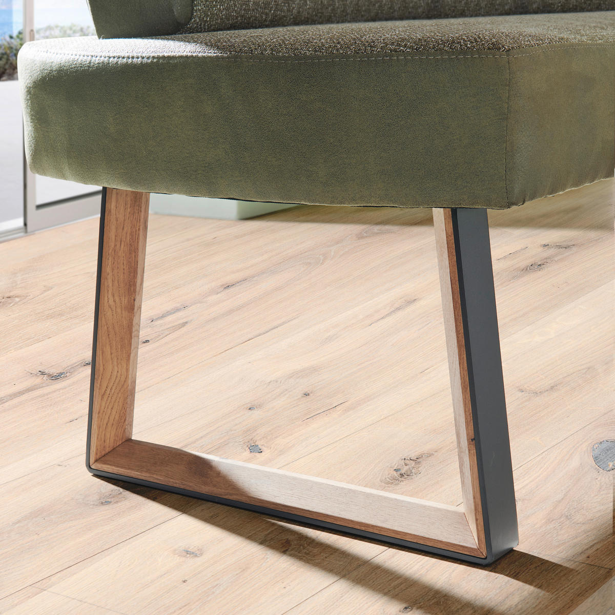 ECKBANK 173/215 cm Webstoff Grün, Eichefarben Eiche massiv Holz, Metall   - Eichefarben/Schwarz, KONVENTIONELL, Holz/Textil (173/215cm) - Voleo