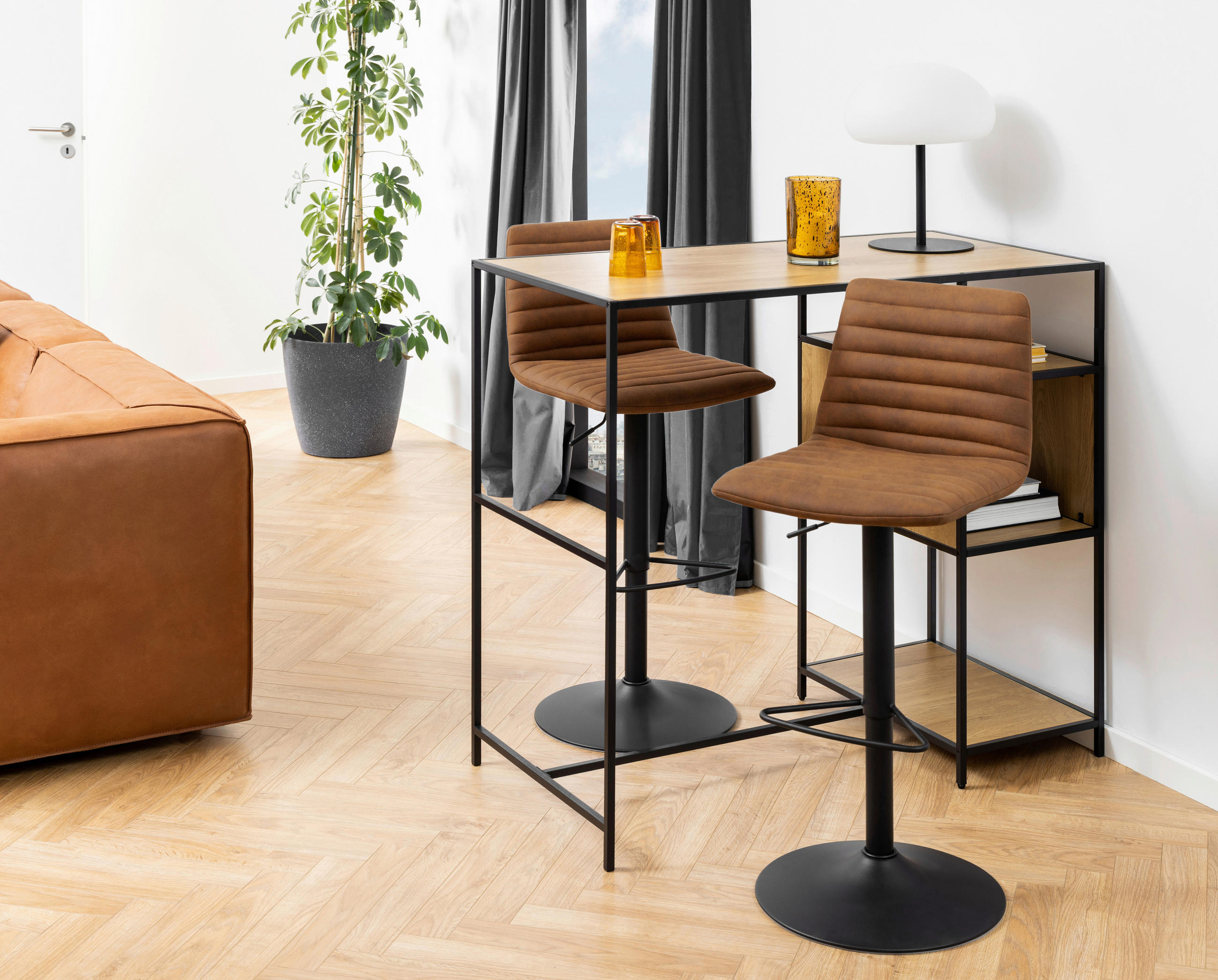 BARHOCKER Webstoff Braun - Schwarz/Braun, Trend, Textil/Metall (50/110,5/46cm) - MID.YOU