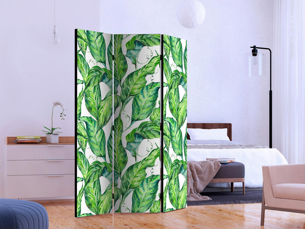 PARAVENT mit 3  Flügel - Weiß/Hellgrün, Basics, Holz/Textil (135/172/3cm) - artgeist