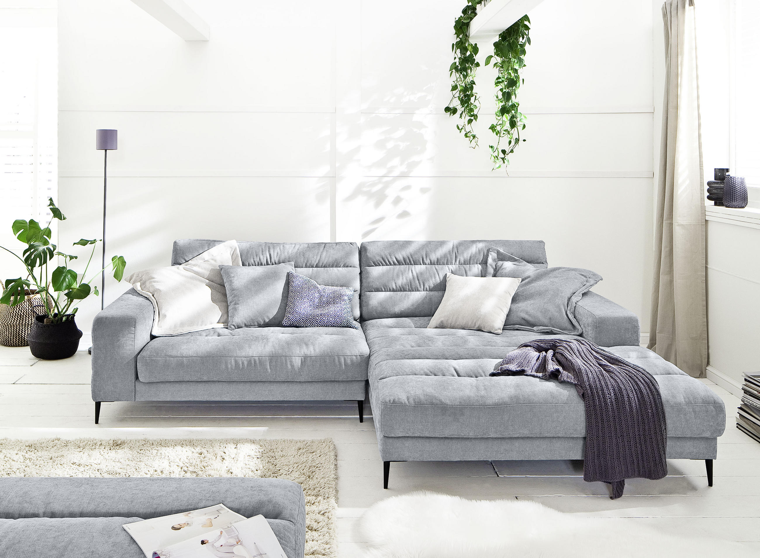 ECKSOFA Hellblau Flachgewebe  - Schwarz/Hellblau, Design, Textil/Metall (207/296cm) - Dieter Knoll