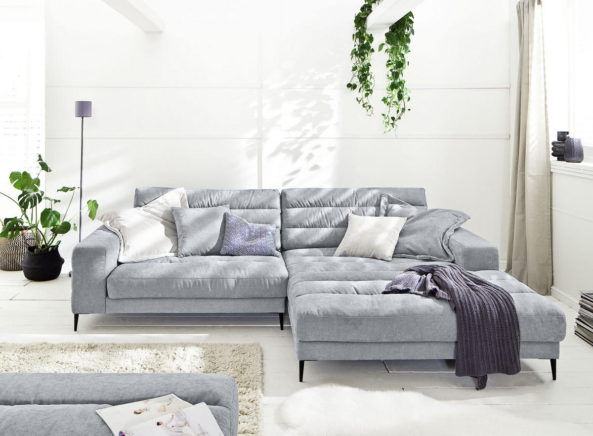 ECKSOFA Hellblau Flachgewebe  - Schwarz/Hellblau, Design, Textil/Metall (207/296cm) - Dieter Knoll