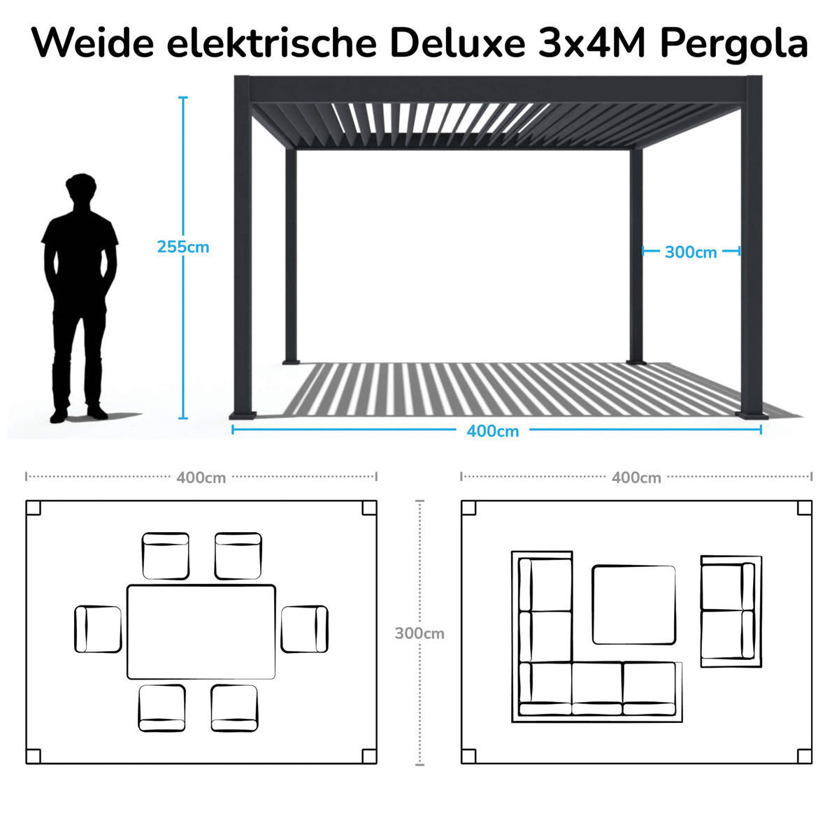 PERGOLA 400/255/300 cm   - Weiß, Basics, Metall (400/255/300cm) - Gardenson