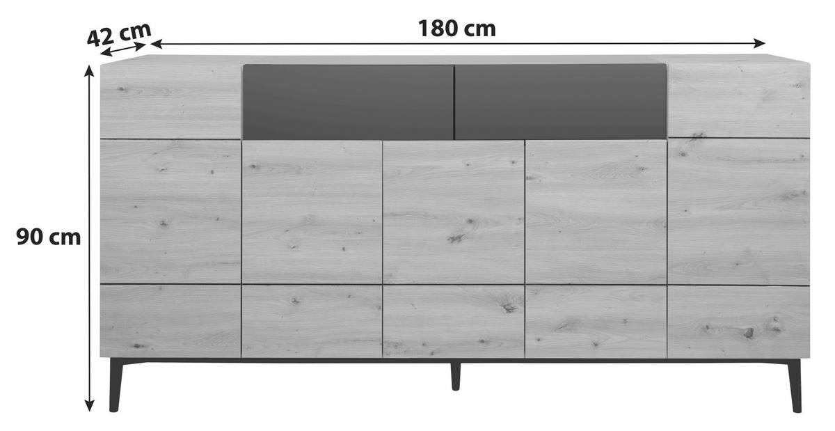 SIDEBOARD 180/90/42 cm Schwarz, Eichefarben  - Eichefarben/Schwarz, Konventionell, Holzwerkstoff/Kunststoff (180/90/42cm) - MID.YOU