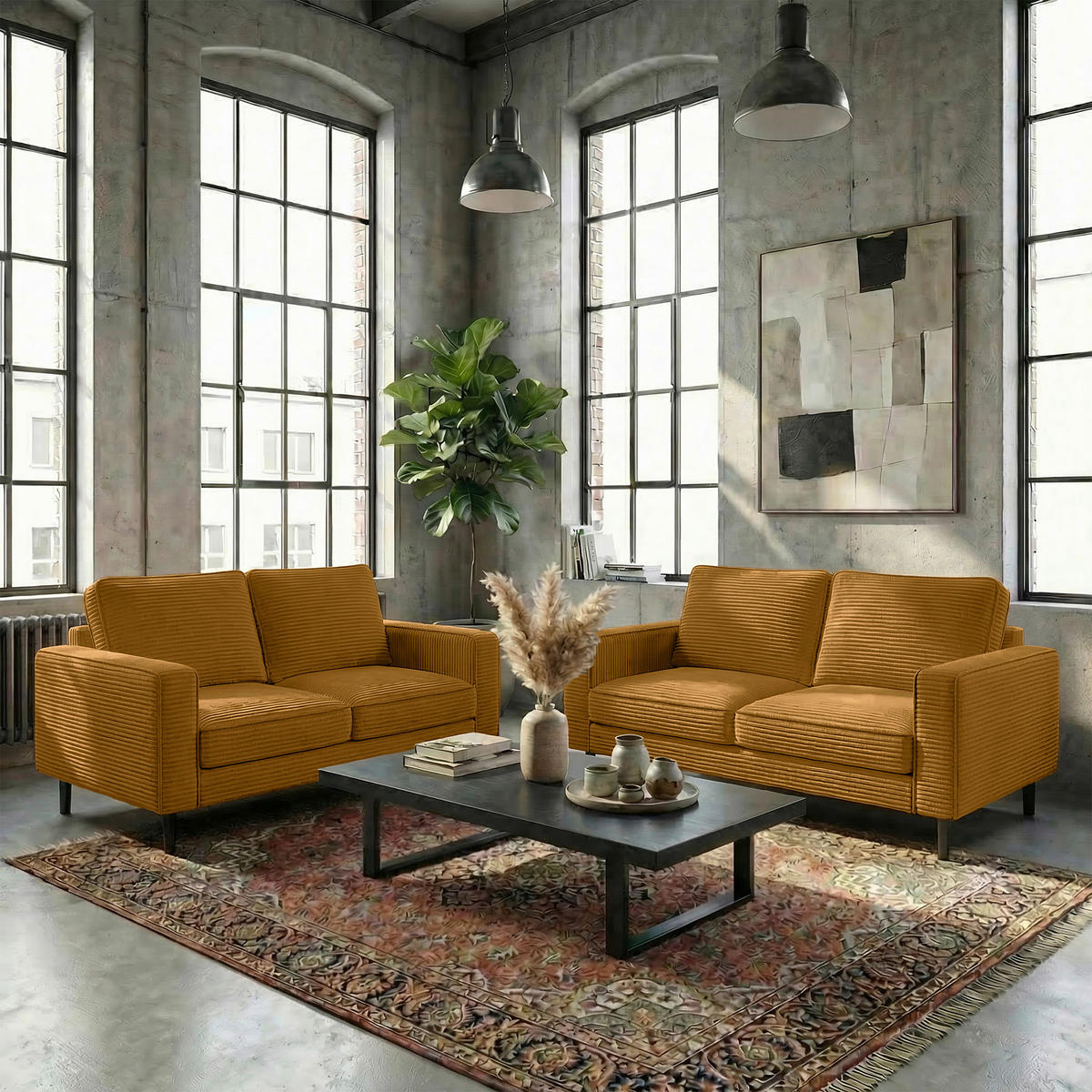 3-SITZER-SOFA Cord Senfgelb  - Senfgelb/Schwarz, Design, Textil/Metall (188/85/92cm) - Livetastic