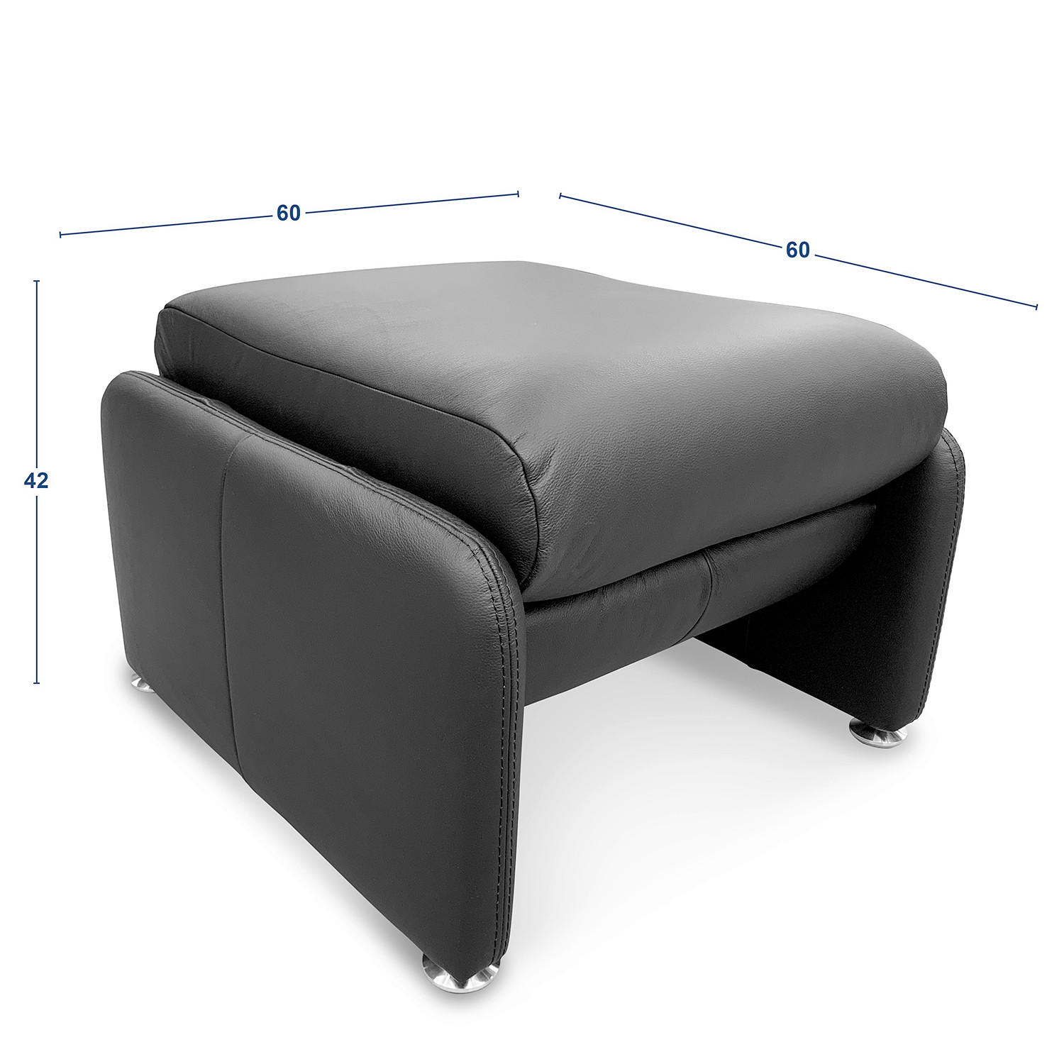 HOCKER Echtleder Anthrazit  - Anthrazit/Silberfarben, Design, Leder/Metall (62/42/60cm) - Livetastic