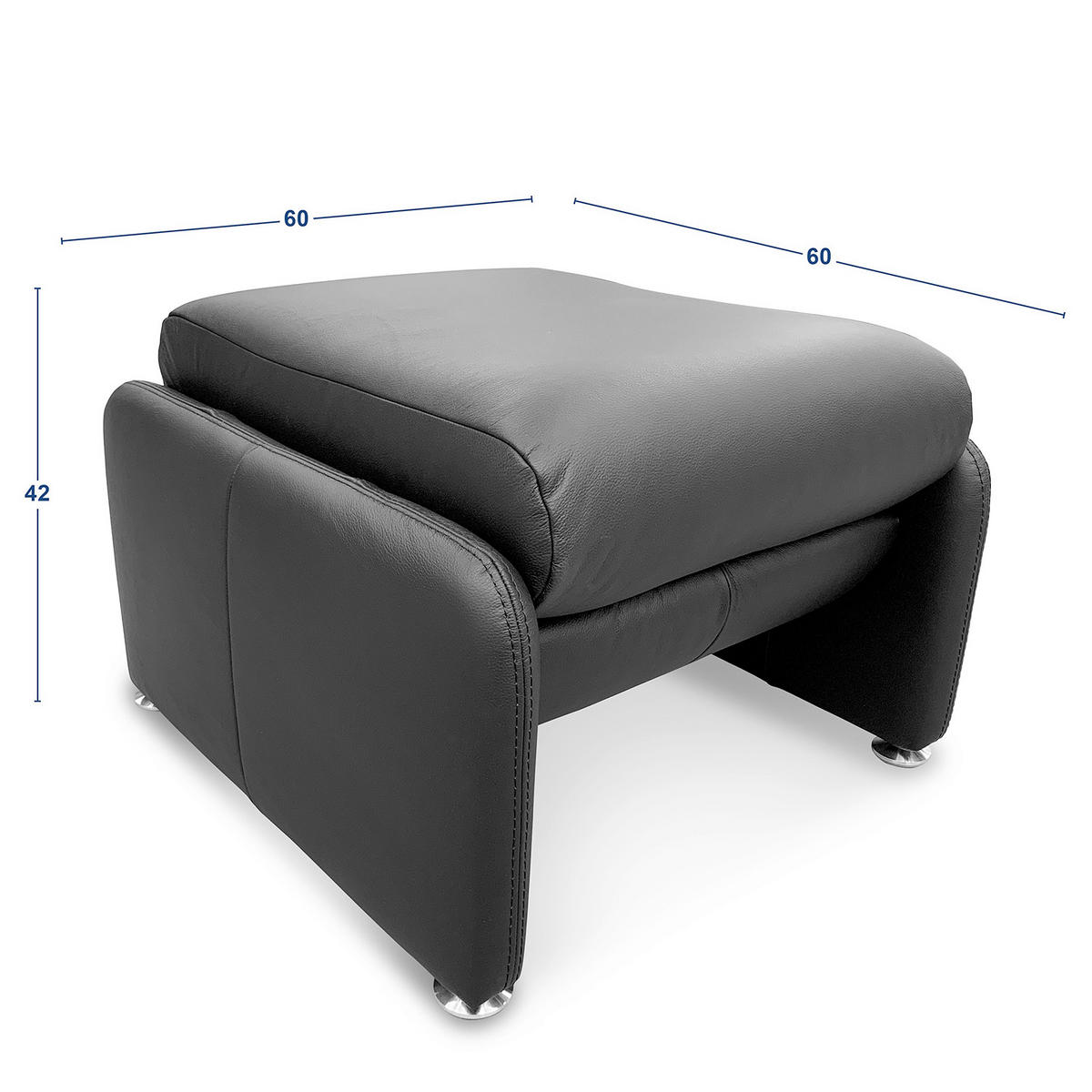 HOCKER Echtleder Anthrazit  - Anthrazit/Silberfarben, Design, Leder/Metall (62/42/60cm) - Livetastic
