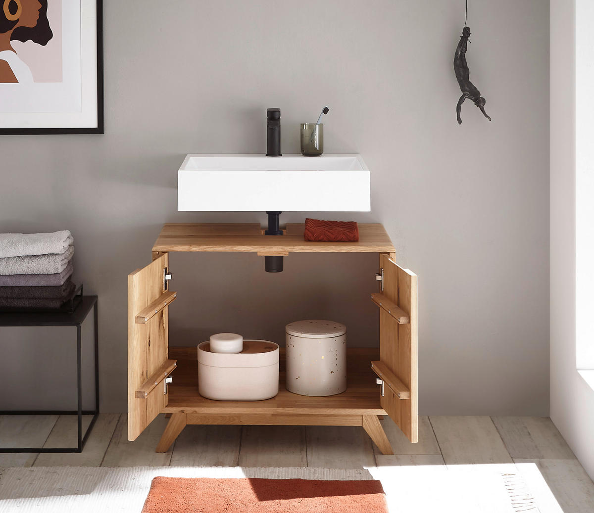 WASCHBECKENUNTERSCHRANK 70/60/40 cm  - Wildeiche, Basics, Holz (70/60/40cm) - Linea Natura