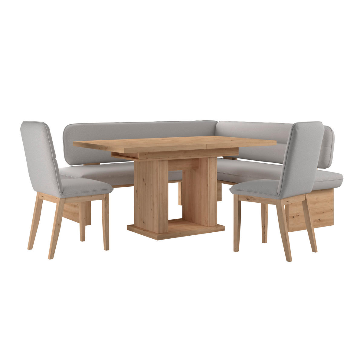 ECKBANK 212/170 cm Webstoff Hellgrau Eiche Sperrholz   - Eichefarben/Hellgrau, KONVENTIONELL, Holz/Textil (212/170cm) - Livetastic