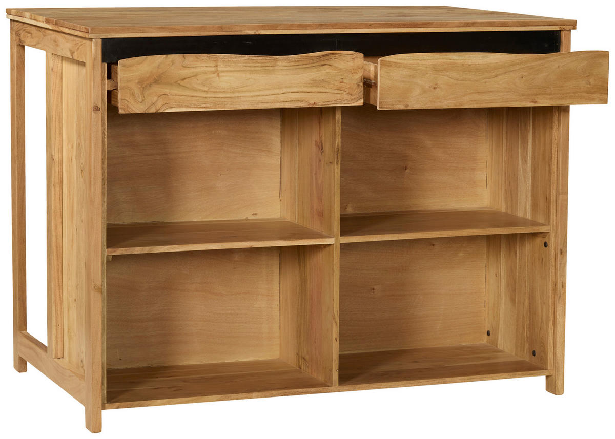 KÜCHENINSEL 125/94/80 cm  in Schwarz, Akaziefarben  - Schwarz/Akaziefarben, Natur, Holz (125/94/80cm) - Livetastic