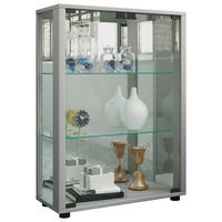 VITRINE in Silberfarben  - Silberfarben/Schwarz, Modern, Glas/Holzwerkstoff (60/80/25cm) - MID.YOU