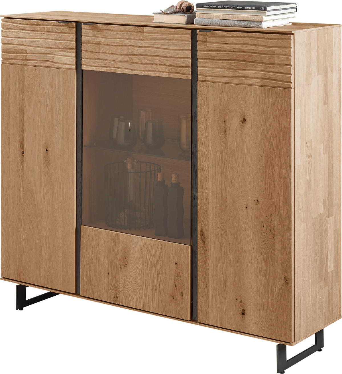 HIGHBOARD Eichefarben  139/127/44 cm  - Eichefarben/Anthrazit, Natur, Glas/Holz (139/127/44cm) - Valnatura
