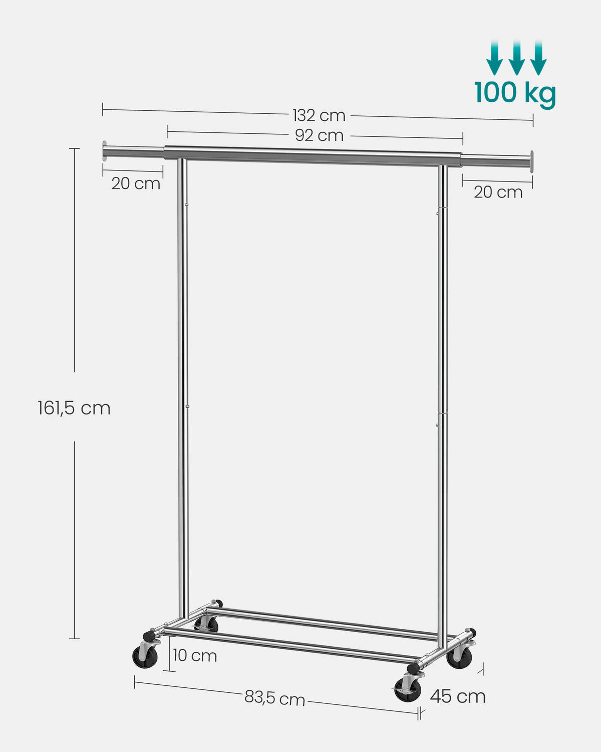 KLEIDERWAGEN in Silberfarben 132/162/45 cm   - Silberfarben, Basics, Metall (132/162/45cm)