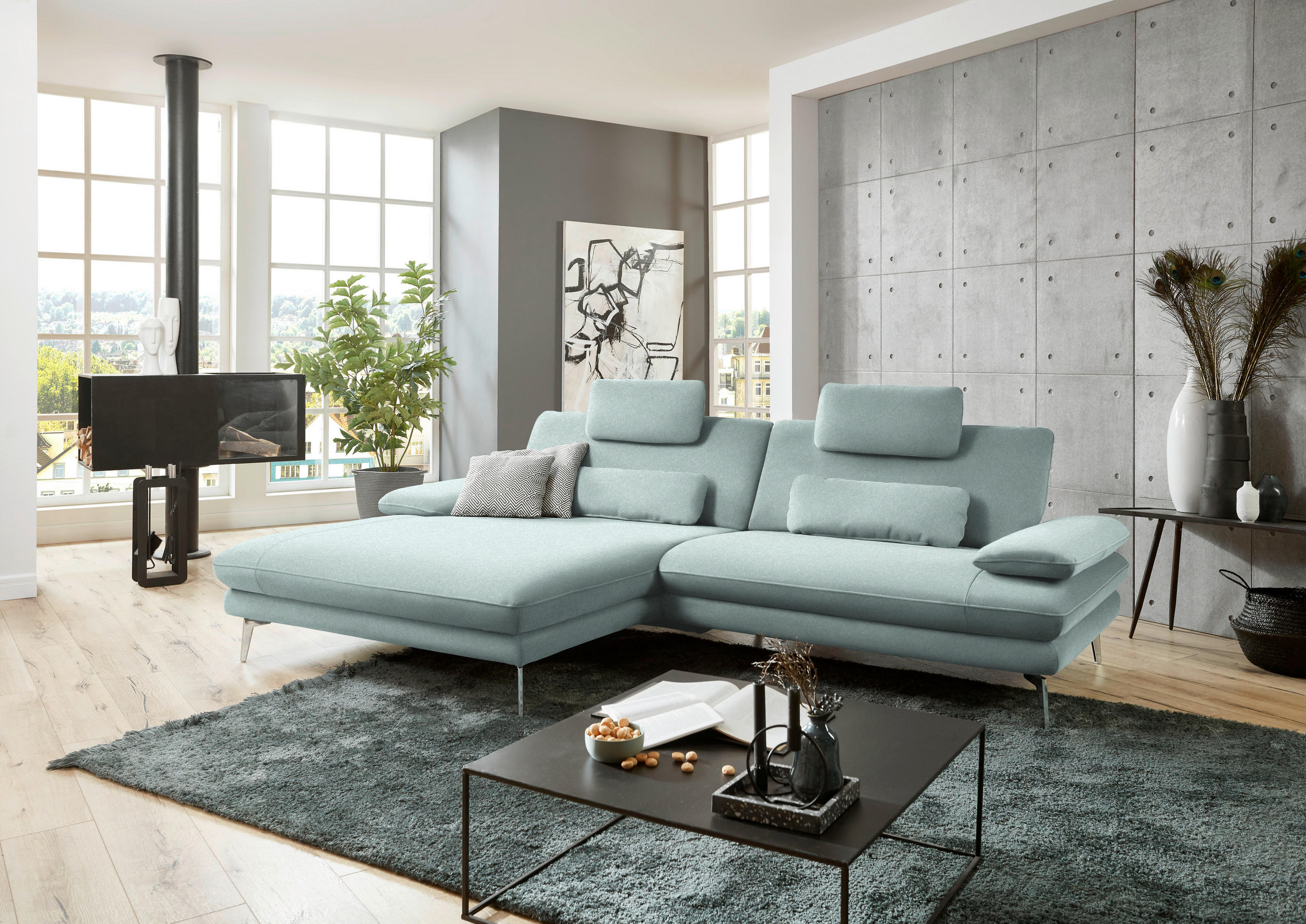 ECKSOFA in Webstoff Mintgrün  - Schwarz/Mintgrün, Design, Textil/Metall (184/284cm) - Dieter Knoll
