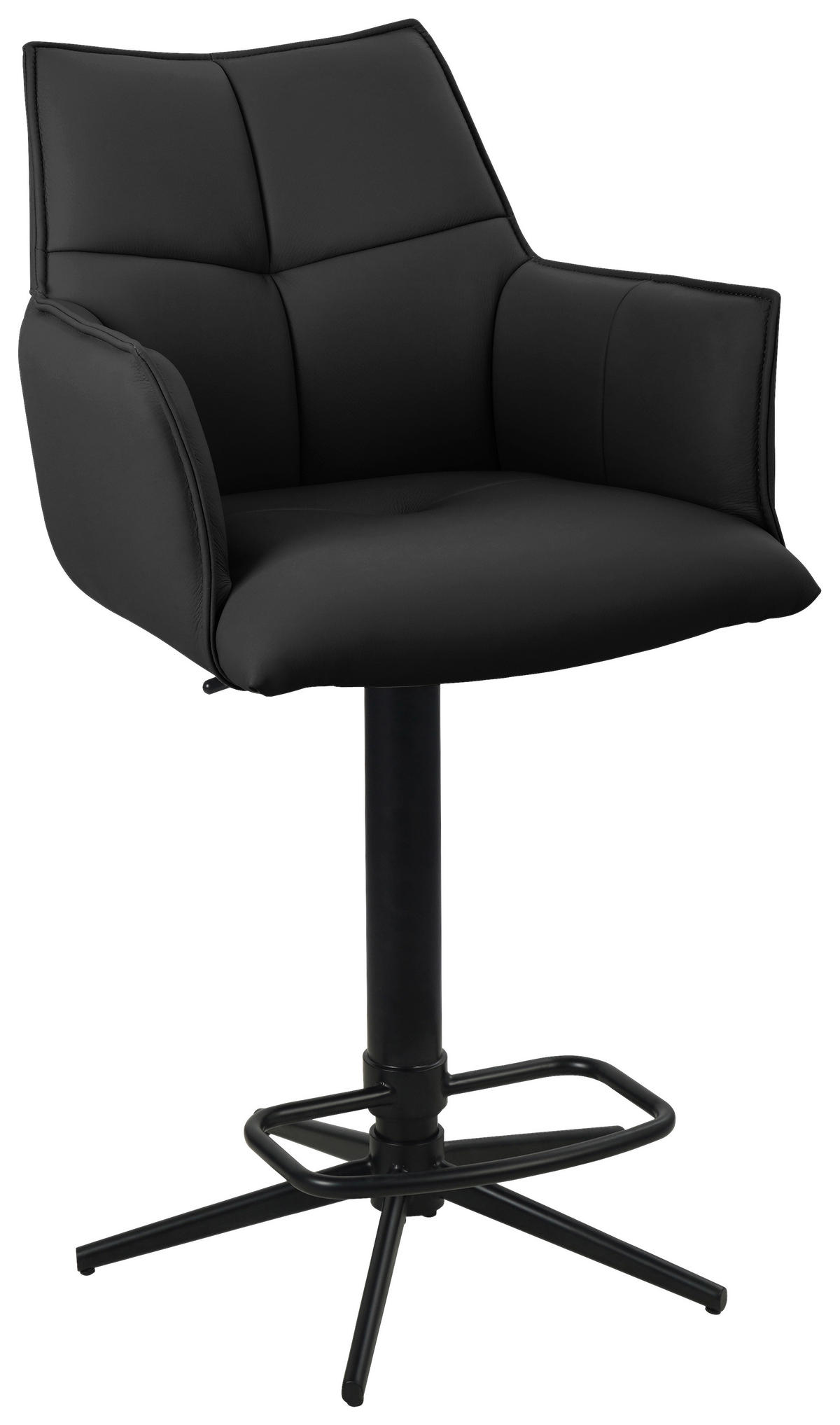 BARHOCKER in Metall, Leder Schwarz  - Schwarz, Design, Leder/Metall (54/96-121/56cm) - Novel