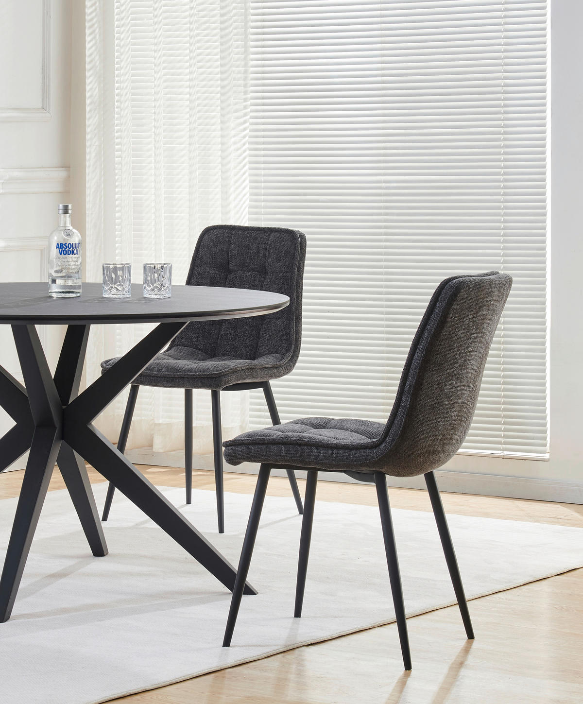 STUHL  in Eisen Leinenoptik Holz, Metall, Textil  - Anthrazit/Schwarz, KONVENTIONELL, Holz/Textil (45/89/58cm) - MID.YOU