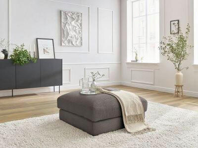 HOCKER LEONARD Cord Taupe  - Taupe/Schwarz, MODERN, Kunststoff/Textil (86/43/86cm)