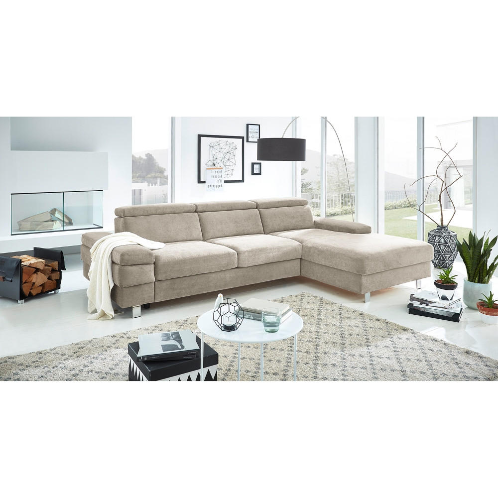 ECKSOFA in Webstoff Greige  - Greige/Silberfarben, Konventionell, Textil/Metall (182/82/260cm) - Trendmanufaktur