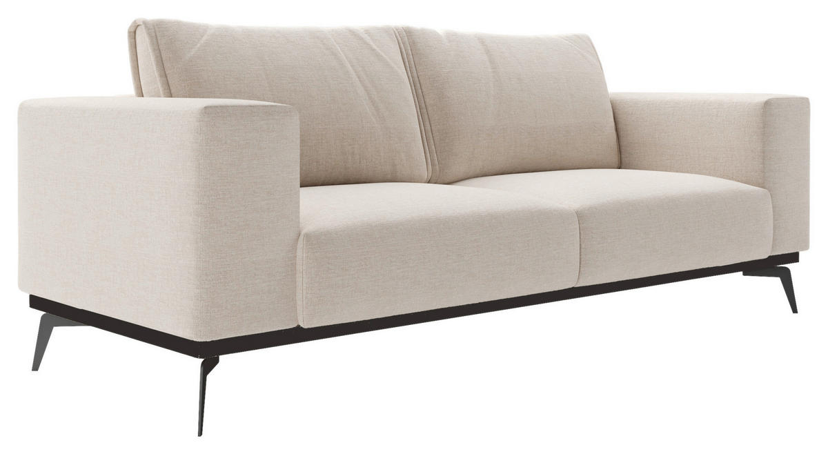 2-SITZER-SOFA in beflockt Creme  - Creme/Schwarz, Design, Holz/Textil (250/87/95cm) - MID.YOU
