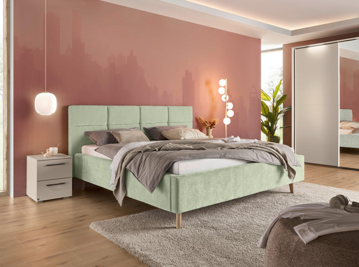 POLSTERBETT 180/200 cm,  in Hellgrün,  - Eichefarben/Hellgrün, KONVENTIONELL, Holz/Textil (180/200cm) - SetOne by Musterring