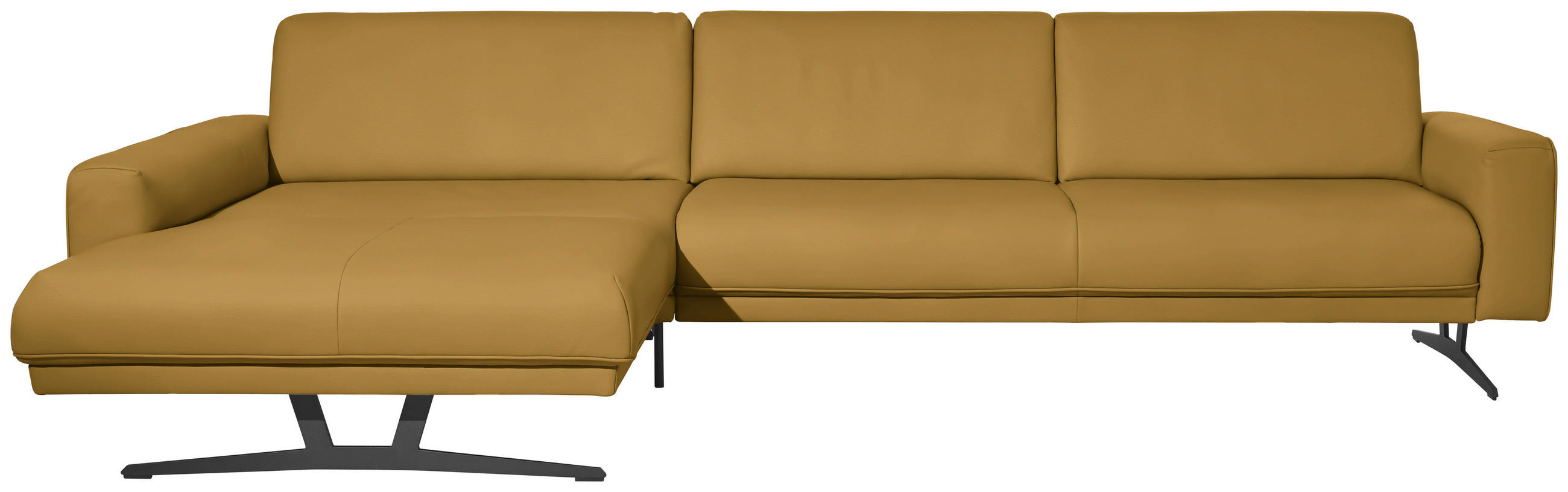 ECKSOFA in Echtleder Senfgelb  - Anthrazit/Senfgelb, Konventionell, Leder/Metall (179/324cm) - Johann Jakob