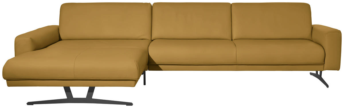 ECKSOFA in Echtleder Senfgelb  - Anthrazit/Senfgelb, Konventionell, Leder/Metall (179/324cm) - Johann Jakob
