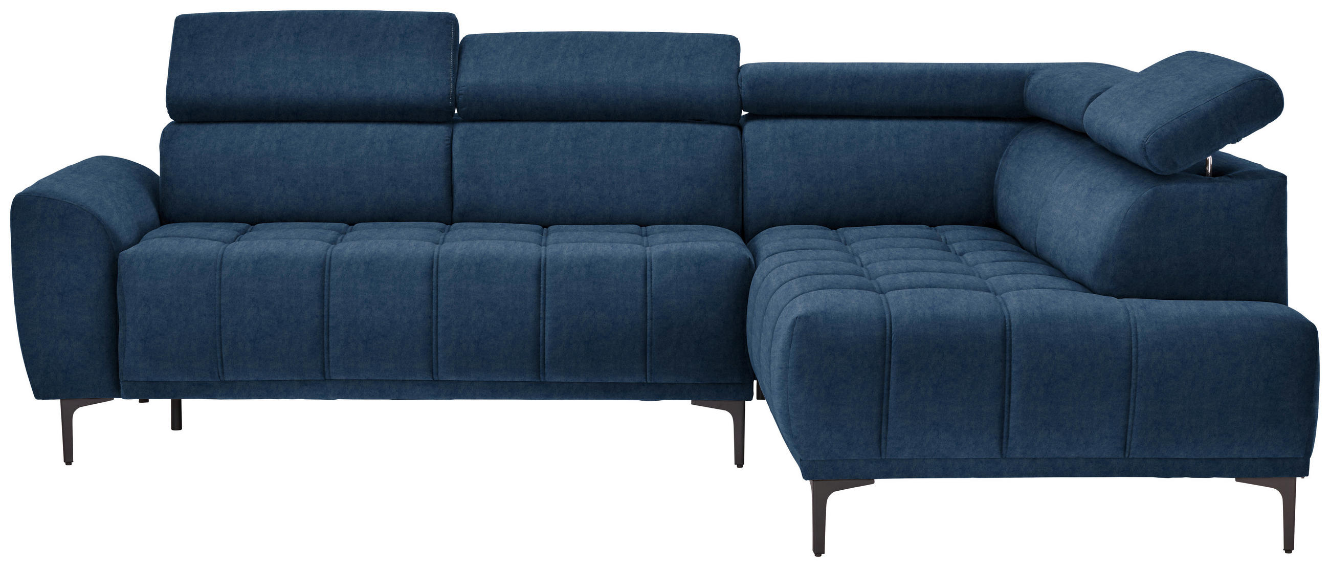 ECKSOFA in Velours Dunkelblau  261/191 cm  - Schwarz/Dunkelblau, Design, Textil/Metall (261/191cm) - Stylife
