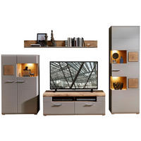 WOHNWAND 4-teilig  in Grau, Eichefarben  325/205/47 cm  - Chromfarben/Eichefarben, MODERN, Holzwerkstoff/Metall (325/205/47cm) - Linie Design