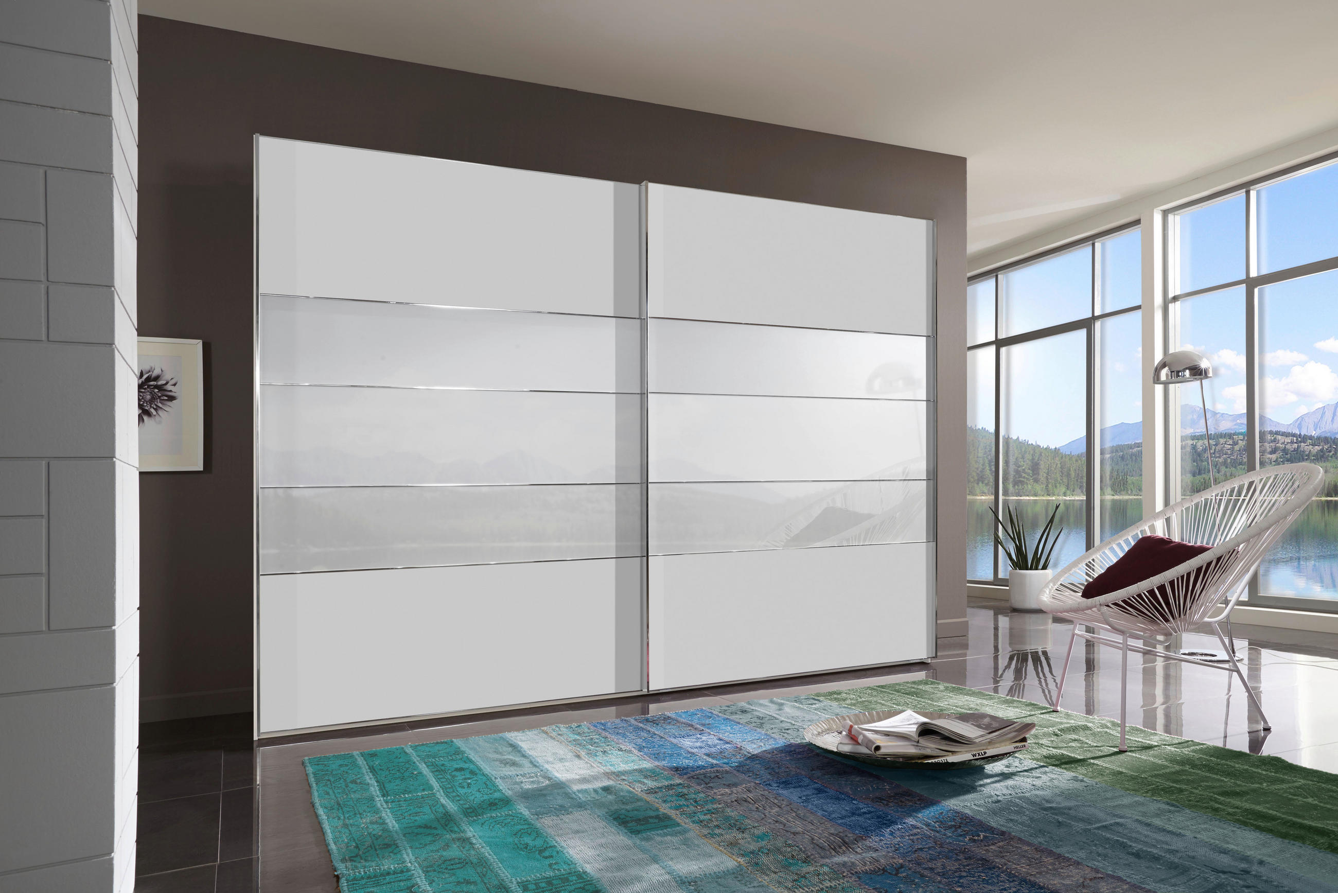 SCHWEBETÜRENSCHRANK in Weiss  - Chromfarben/Weiss, Konventionell, Glas/Holzwerkstoff (300/236/67cm) - Voleo