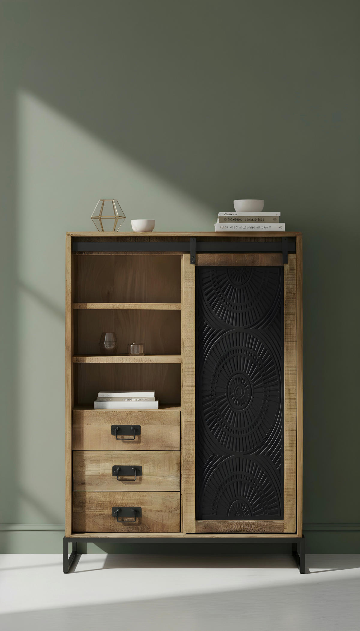 HIGHBOARD  100/150/40 cm 3 Schublade(n)  - Schwarz/Naturfarben, LIFESTYLE, Holz/Metall (100/150/40cm) - Landscape