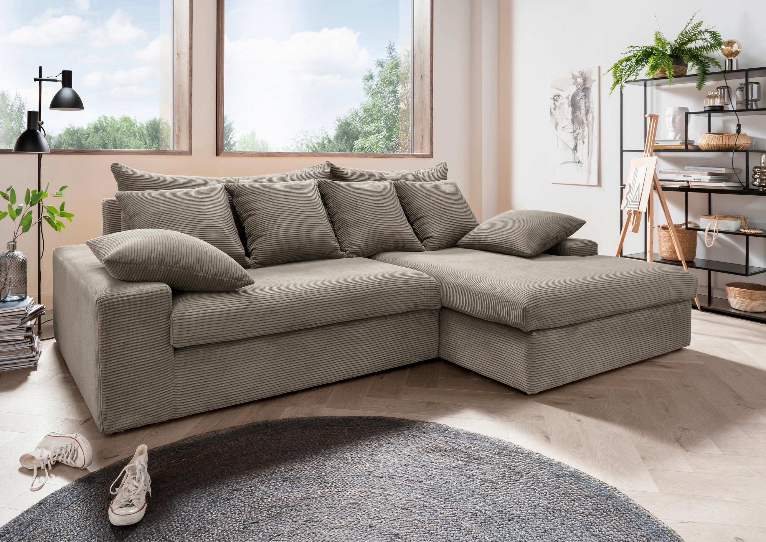 ECKSOFA  in Cord Graubraun  278/200 cm  - Graubraun/Schwarz, MODERN, Kunststoff/Textil (278/200cm) - Livetastic