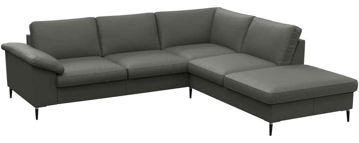 ECKSOFA Dunkelgrau Echtleder  - Dunkelgrau/Schwarz, Design, Leder/Metall (247/225cm) - Livetastic