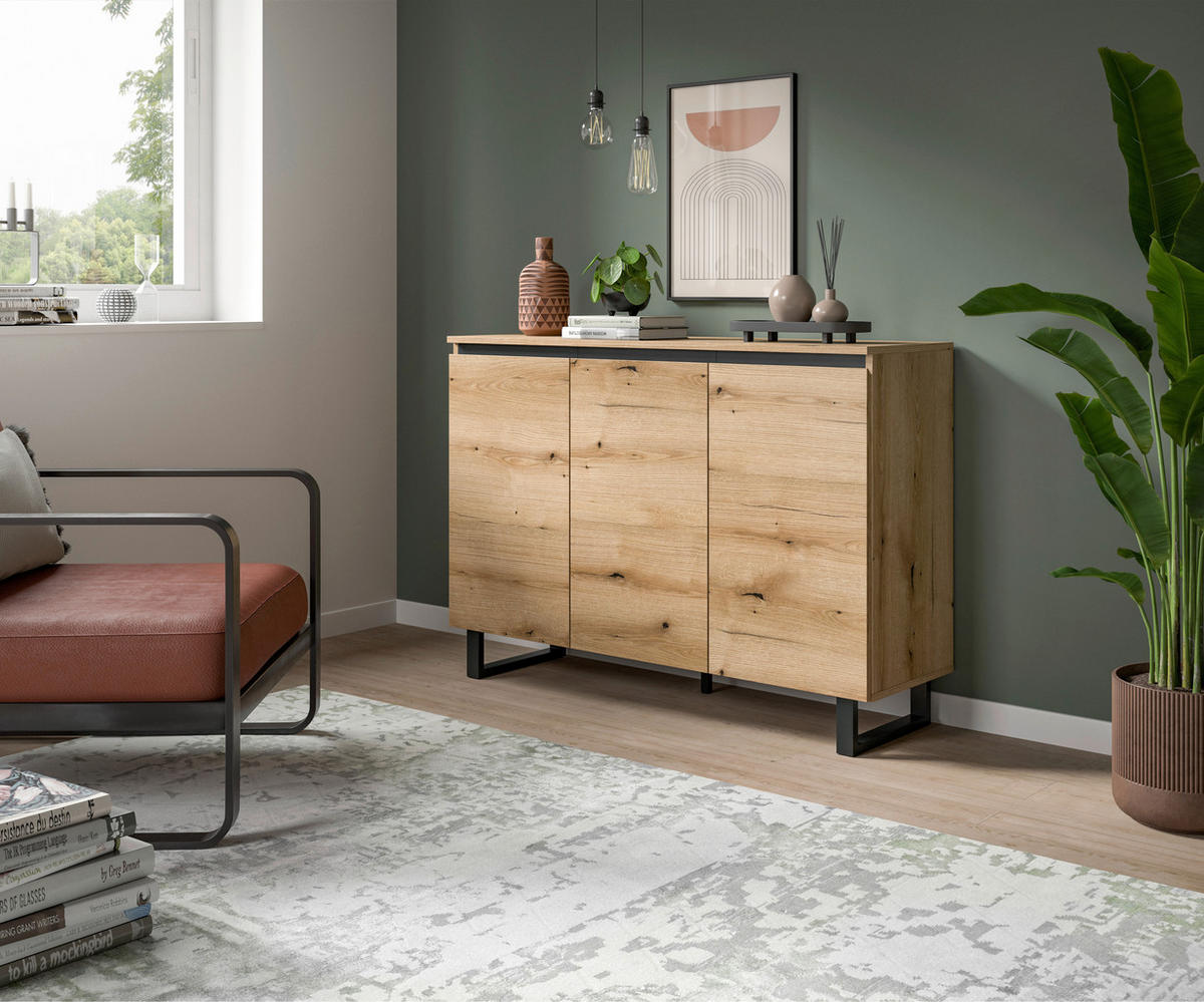 SIDEBOARD 120/84/36 cm  - mörk ek/svart, Design, metall/trämaterial (120/84/36cm) - Livetastic