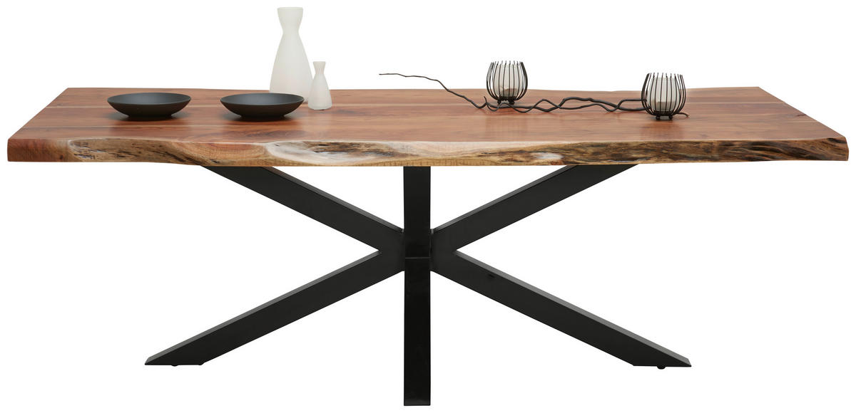 ESSTISCH in Holz, Metall 220/100/76 cm  - Schwarz/Akaziefarben, Natur, Holz/Metall (220/100/76cm) - Landscape