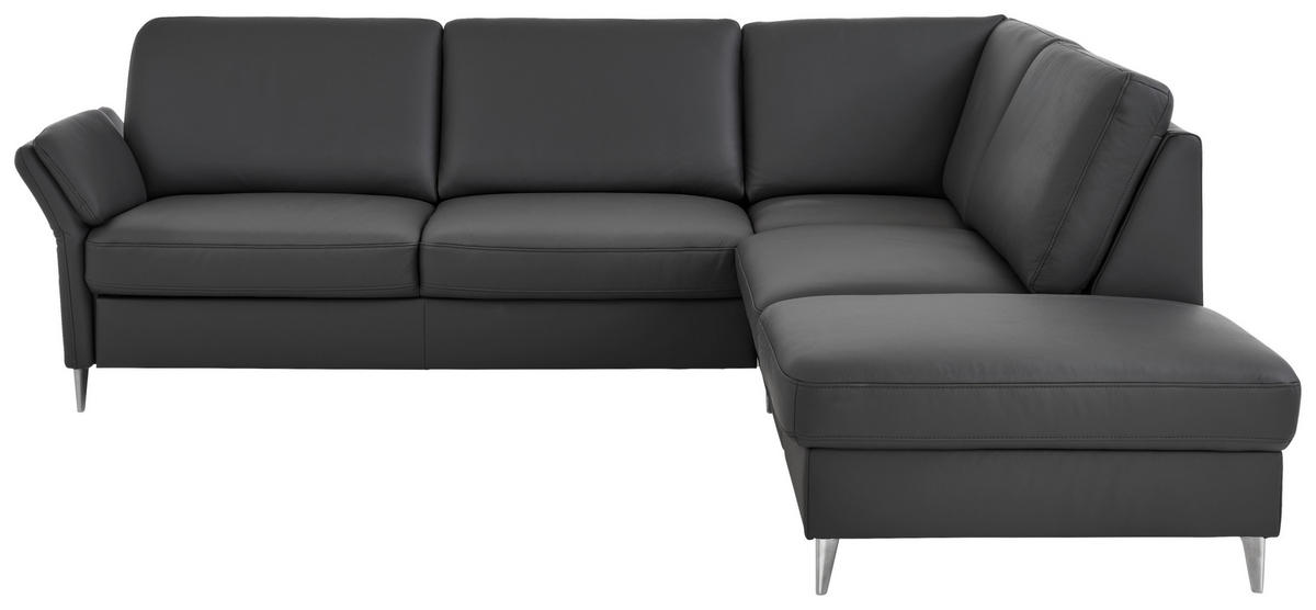 ECKSOFA Beldomo Premium in Echtleder Anthrazit  263/235 cm  - Anthrazit/Alufarben, KONVENTIONELL, Leder/Metall (263/235cm) - Beldomo Premium